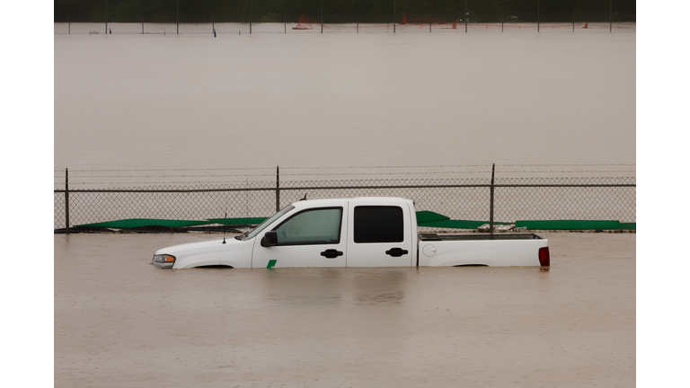 Truck Submerged in Flood Wate