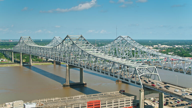 Aerial Shot of Crescent City Connection Bridge in New Orleans