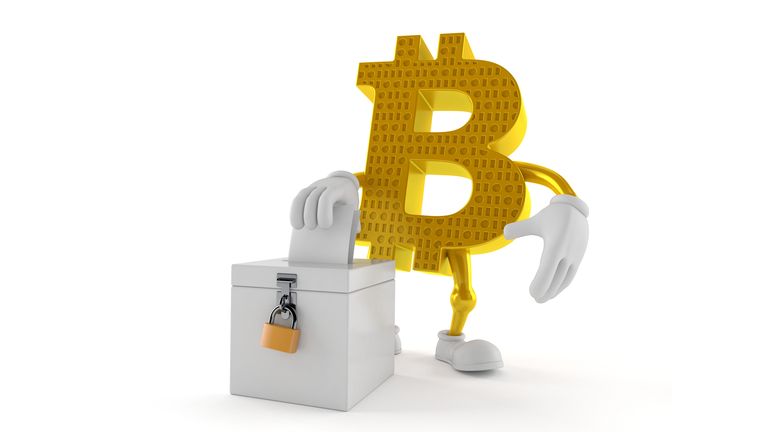 Bitcoin character with vote ballot