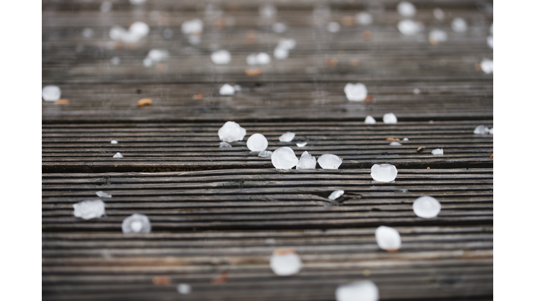 Hailstones on plank