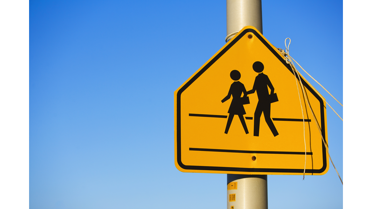 Close-up of a school crossing sign