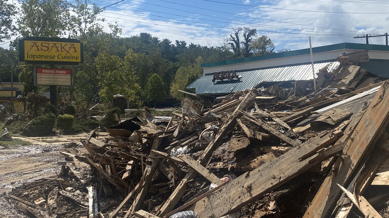 Aftermath of Hurricane Helene near Biltmore Village in Asheville, NC