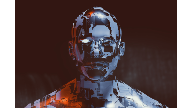 Spooky futuristic male cyborg