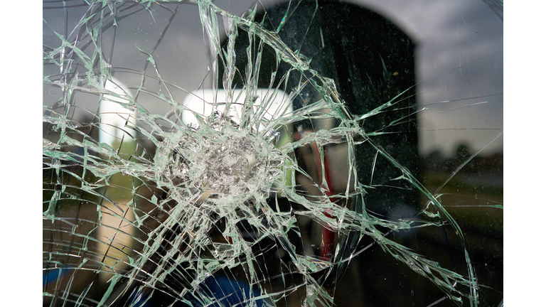 destroyed glass of the window pane