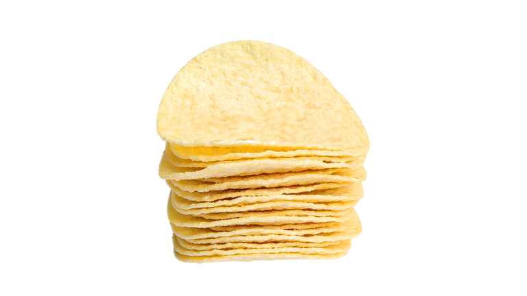 Potato chips isolated on white background with clipping path. delicious potato chips.