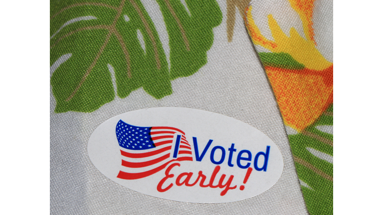 Early voting sticker on a Florida shirt close up