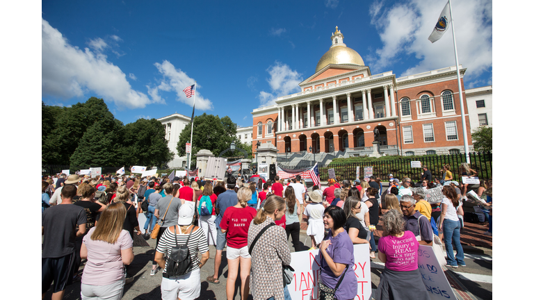 Anti-Vaccine Activists Protest In Front Of Massachusetts State House