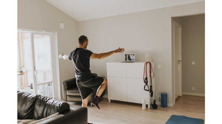 Man training at home