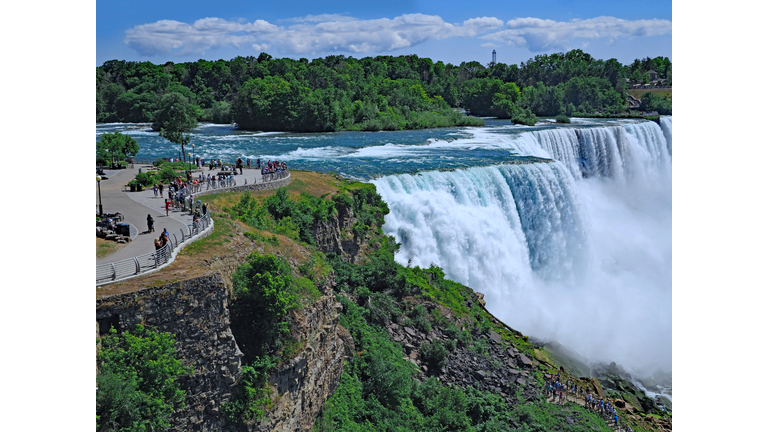 The park at the edge of the American Falls at Niagara Falls