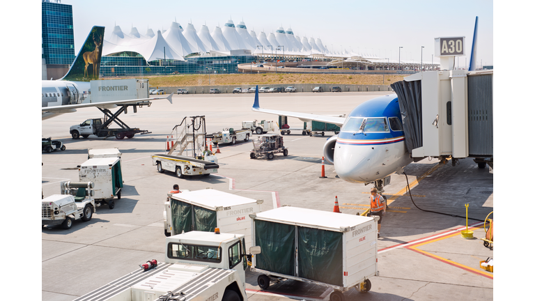 Busy Denver International  Airport Gate Activity