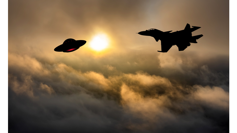 Fighter jet attacks a UFO. UFO invasion