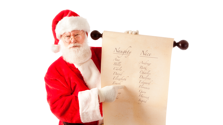 Unhappy Santa Claus with Naughter and Nice Name List