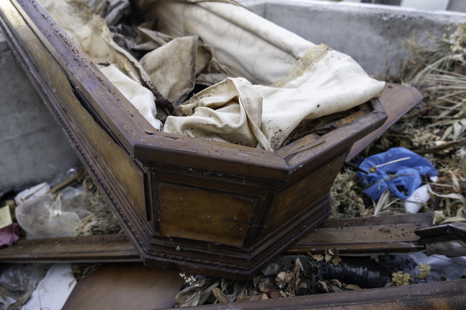 Old abandoned coffin