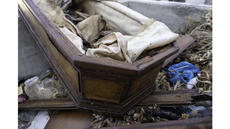 Old abandoned coffin