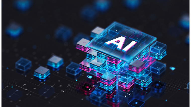 Artificial Intelligence Processor Concept. AI Big Data Array