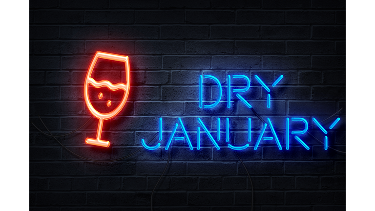 "Dry January" text in neon lights