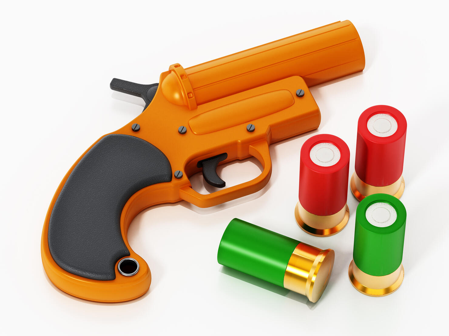 Flare gun and spare shells isolated on white