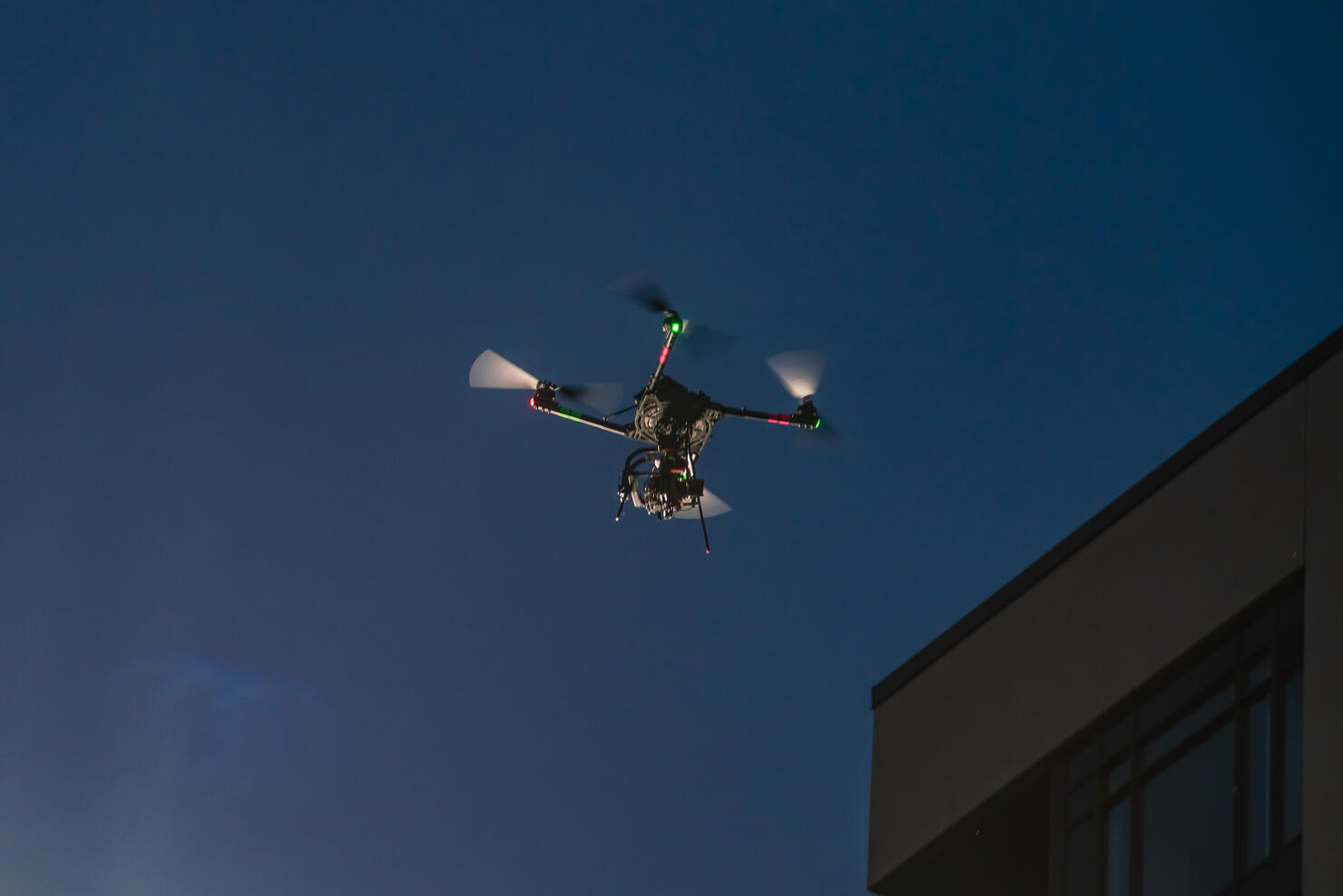 Close up of Drone Flying at Night