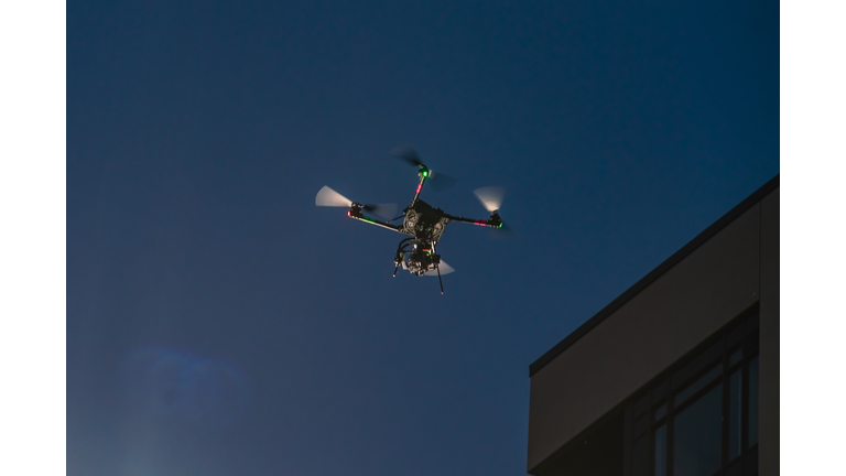 Close up of Drone Flying at Night