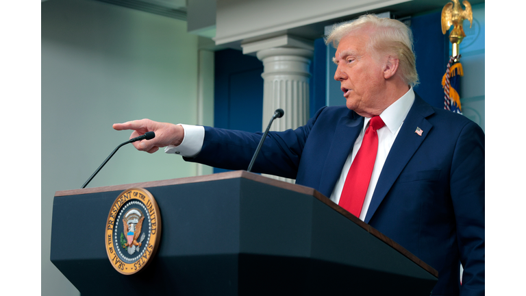 President Trump Holds Press Briefing On Crash Of American Eagle Flight 5342 And Army Helicopter
