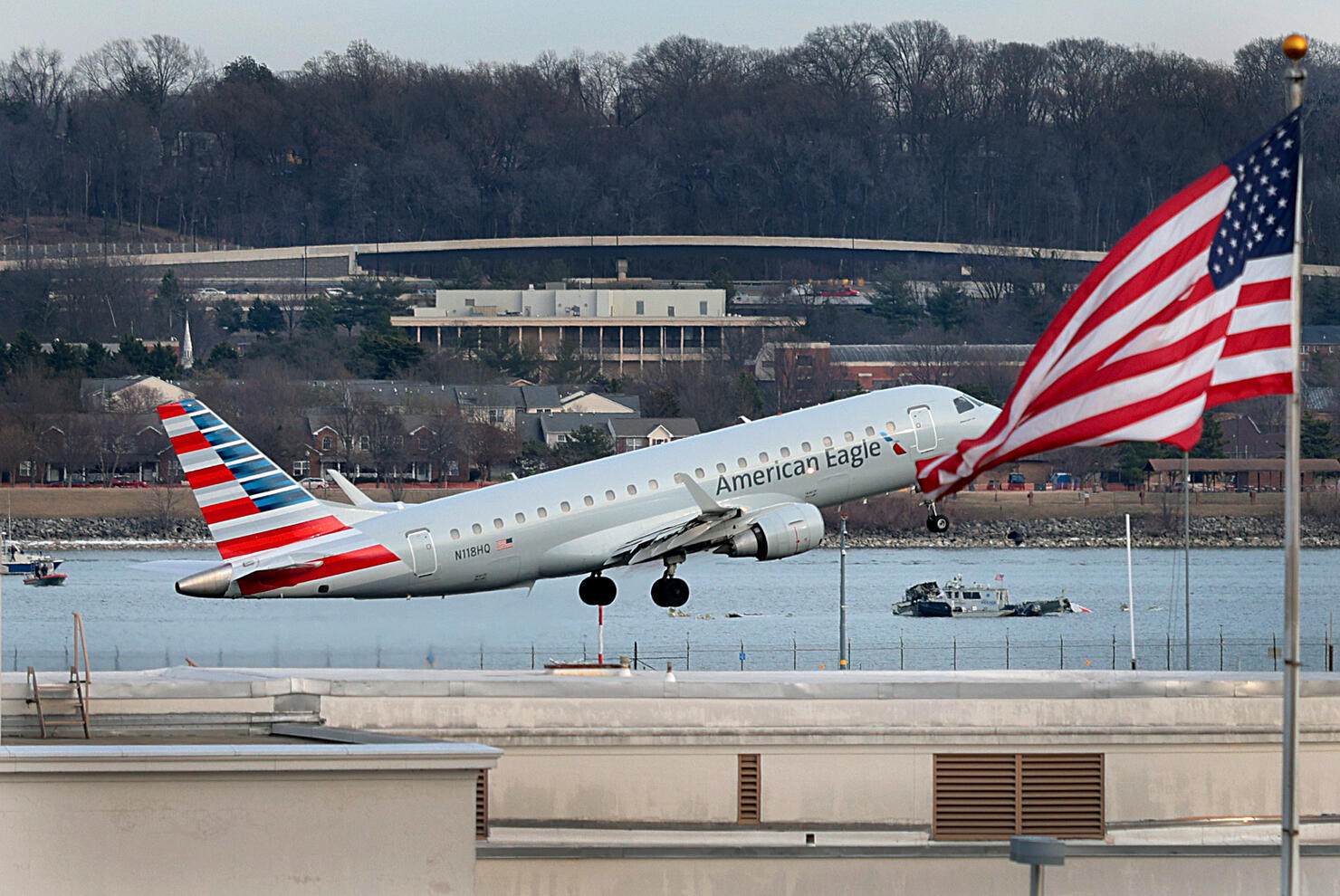 American Airlines Plane And Black Hawk Helicopter Crash Near Reagan National Airport