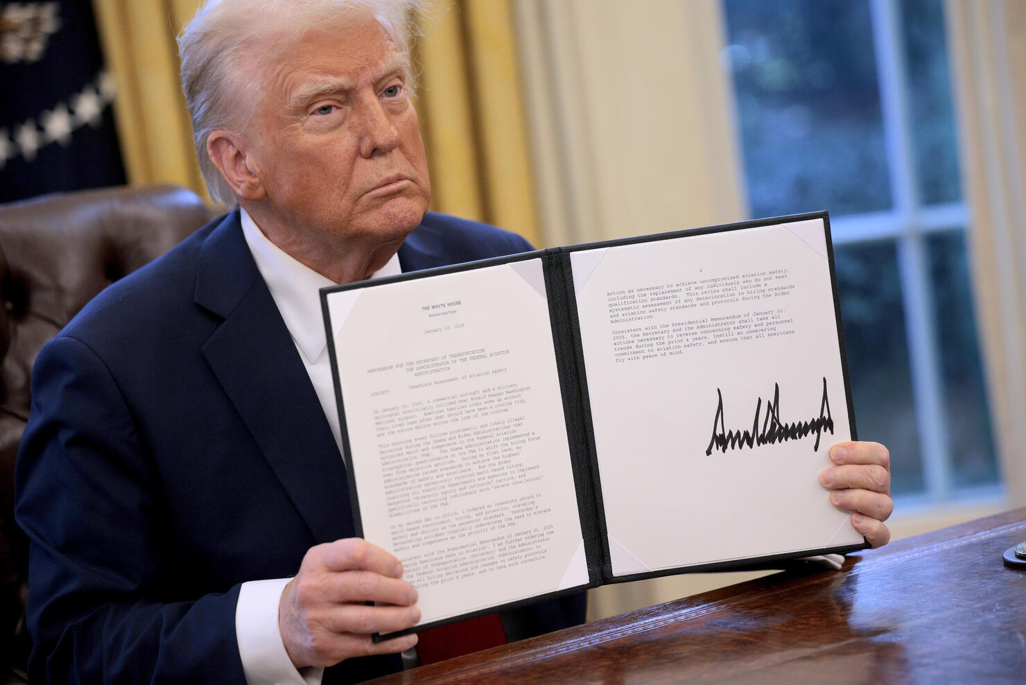 President Trump Announces Aviation Safety Executive Orders In The Oval Office Of White House