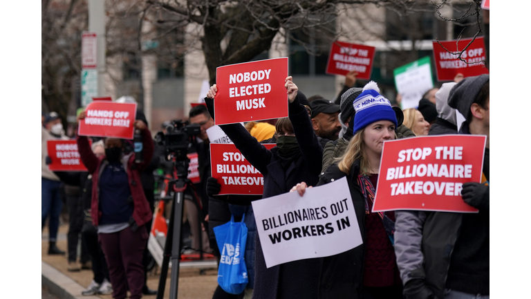 Protesters Rally Against DOGE And Elon Musk Outside Department Of Labor