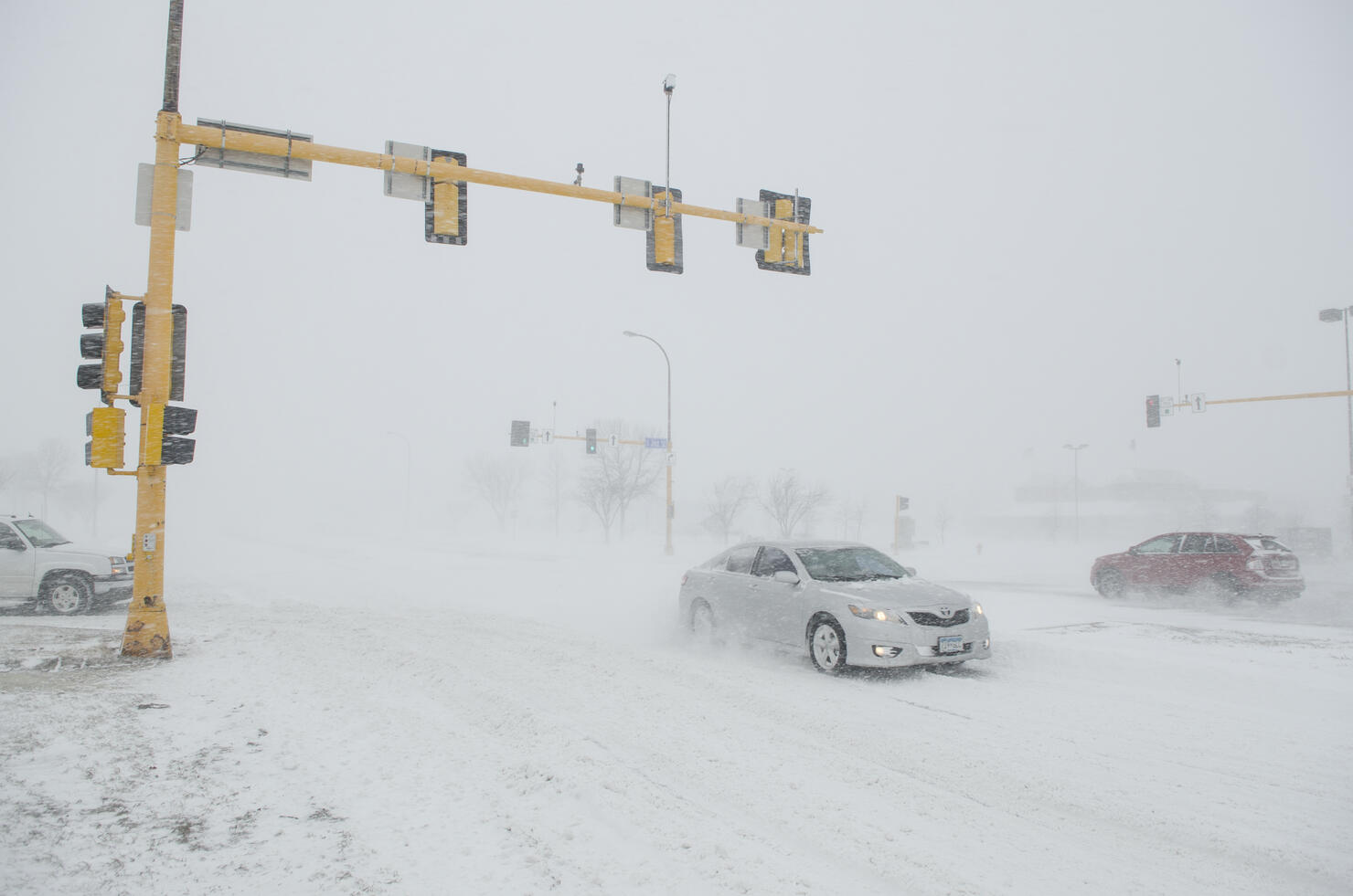 Winter storm driving intersection