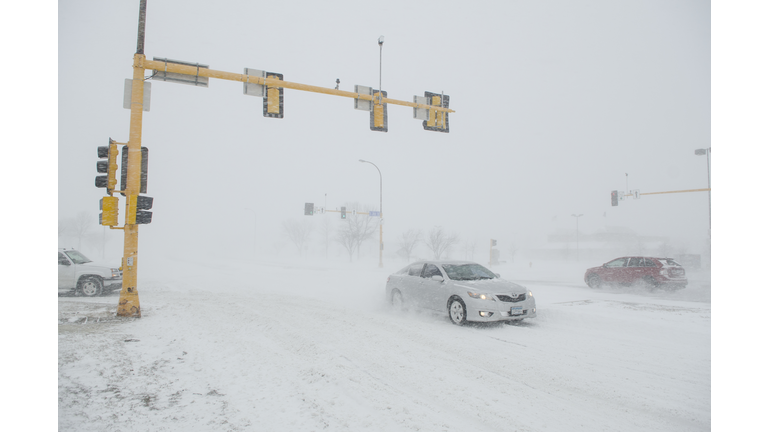 Winter storm driving intersection