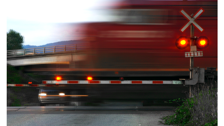 Speeding Train at Railroad Crossing, Motion Blur