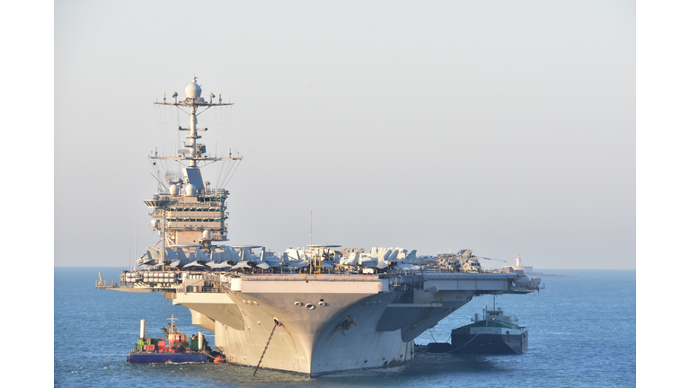 US Aircraft Carrier USS Harry S. Truman moored near Lissabon
