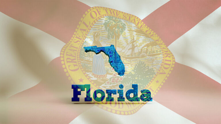 Florida Hurricane With Map and Flag