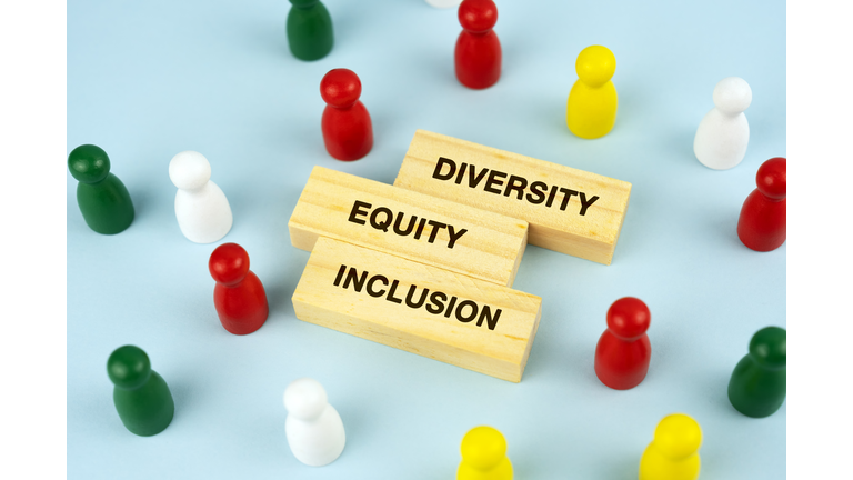 Diversity Equity and Inclusion Text on Wood Block