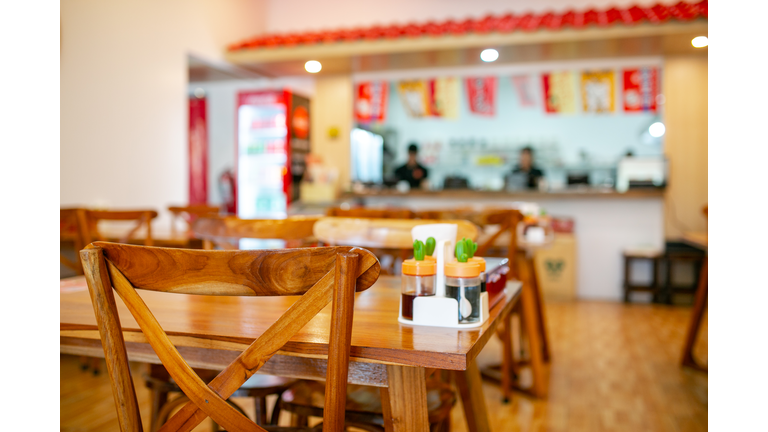 wooden chair in restaurant.