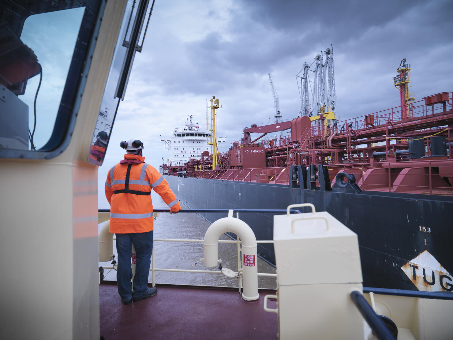 View of tanker as seen from tug