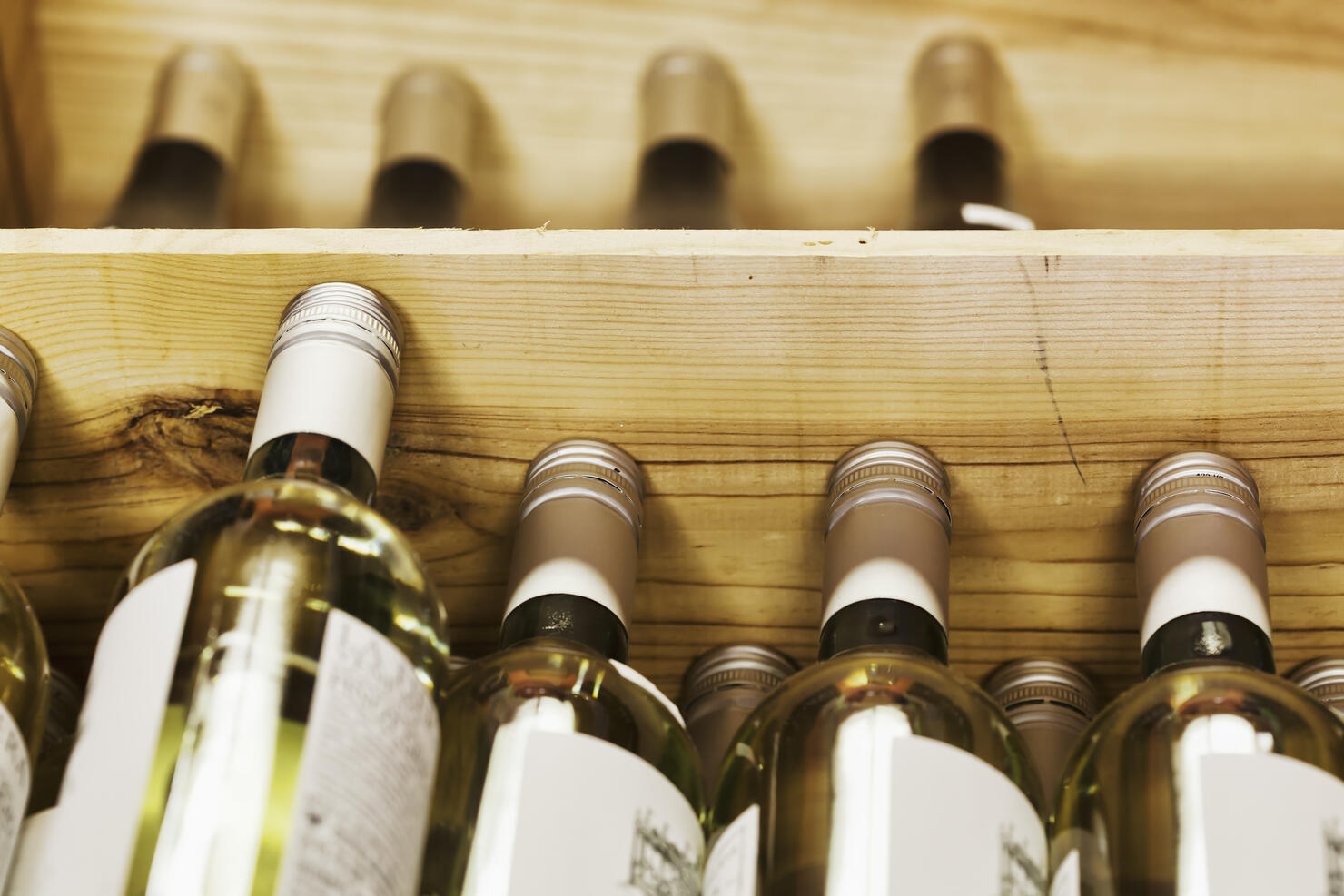 Close up of crates of wine bottles