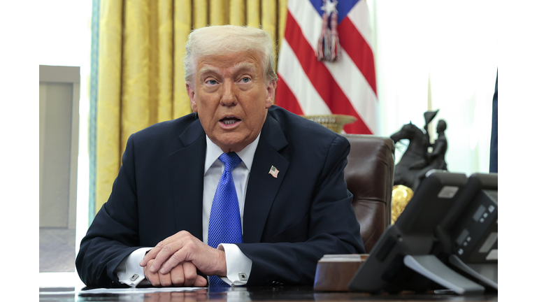 President Trump And Defense Secretary Hegseth Speak In The Oval Office