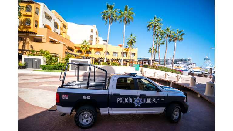 Police car parked in Cabo San Lucas downtown, Mexico