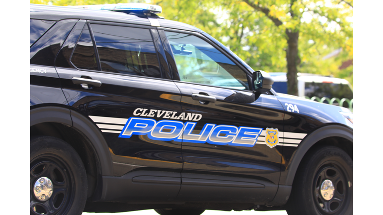 Close-up view of a Cleveland Police vehicle
