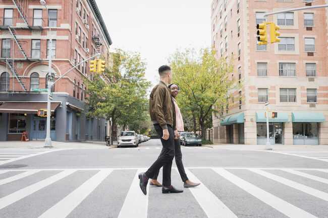 Young couple walking in the city
