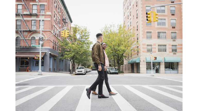 Young couple walking in the city