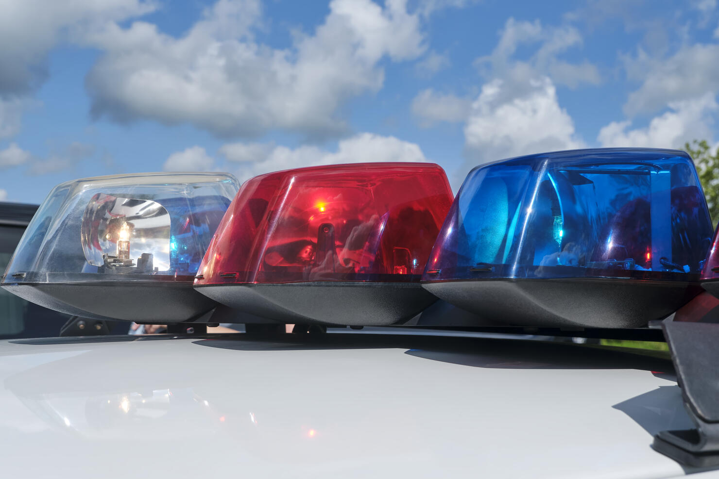 Closeup of police car siren flashing lights