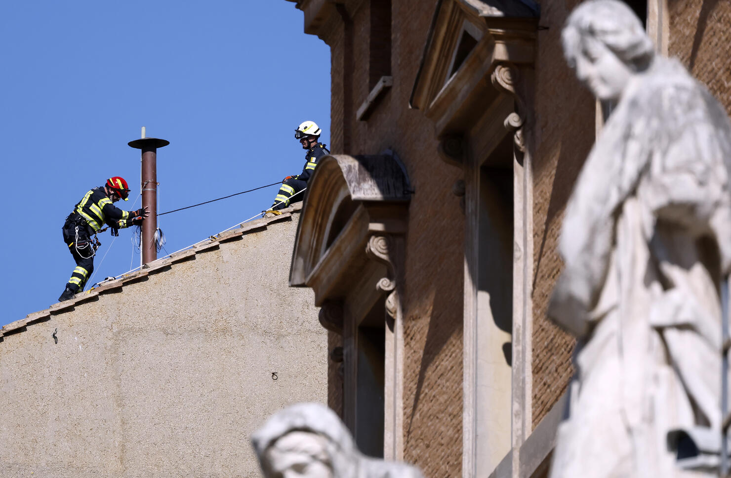 A Temporary Chimney Is Erected On The Roof of The Sistine Chapel For Conclave