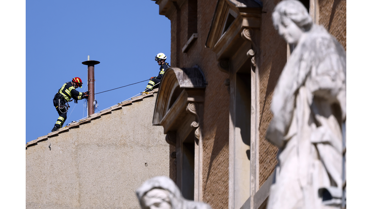 A Temporary Chimney Is Erected On The Roof of The Sistine Chapel For Conclave
