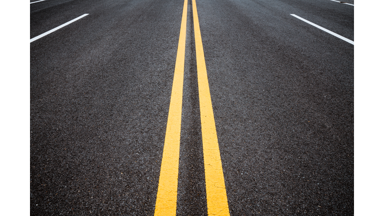 Double yellow lines on the highway