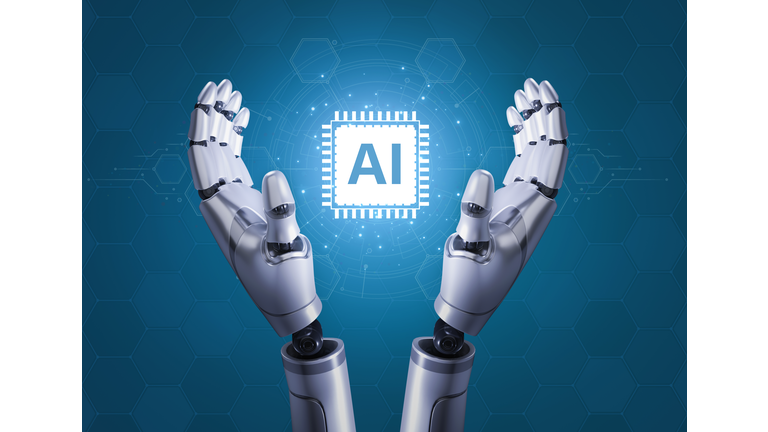Hand Holding Artificial Intelligence Icon Design for Futuristic Technology Transformation Concept
