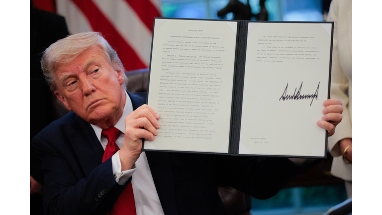 President Trump Signs Executive Orders In The Oval Office