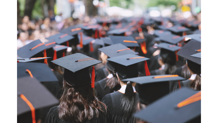 backside graduation hats during commencement success graduates of the university, Concept education congratulation. Graduation Ceremony ,Congratulated the graduates in University during commencement.