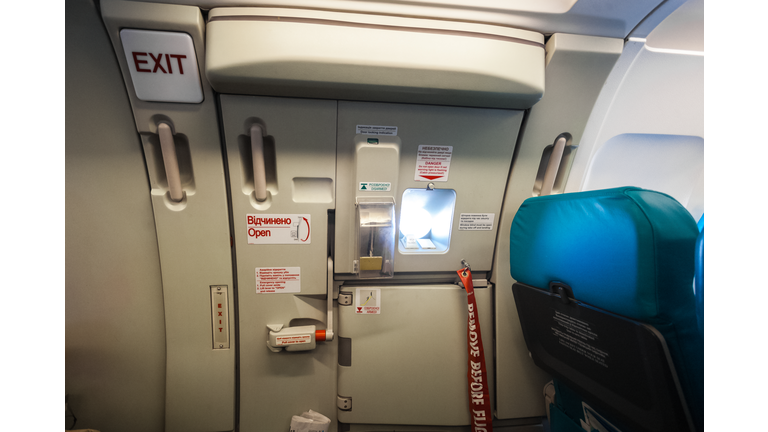 emergency exit door in airplane