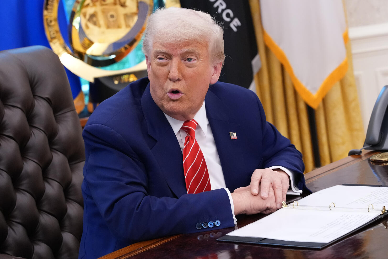 President Trump Holds Press Conference With Elon Musk in White House's Oval Office